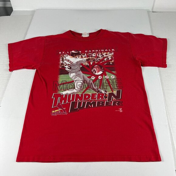 VTG 90s ST Louis Cardinals Mark McGwire Shirt Medium Red Thunder N Lumber Tag L - Picture 1 of 16